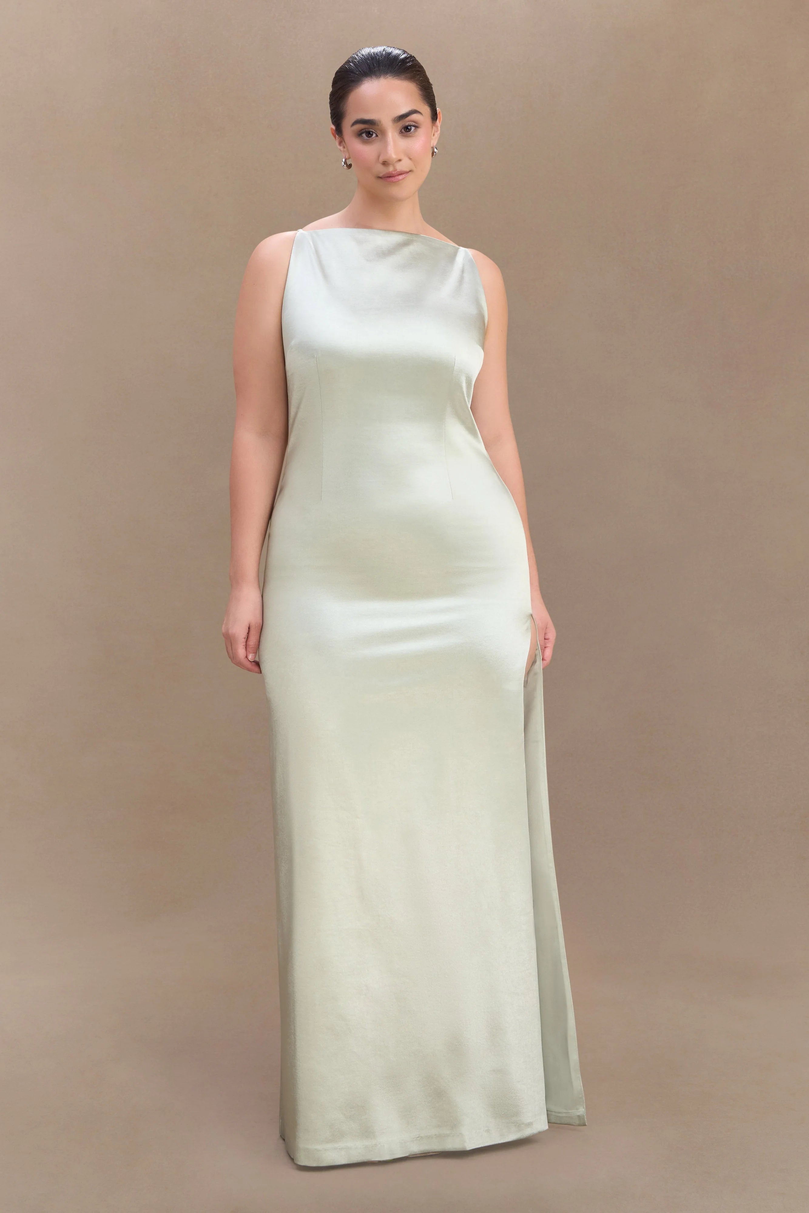 Violet Sleeveless Satin Maxi Dress Sage