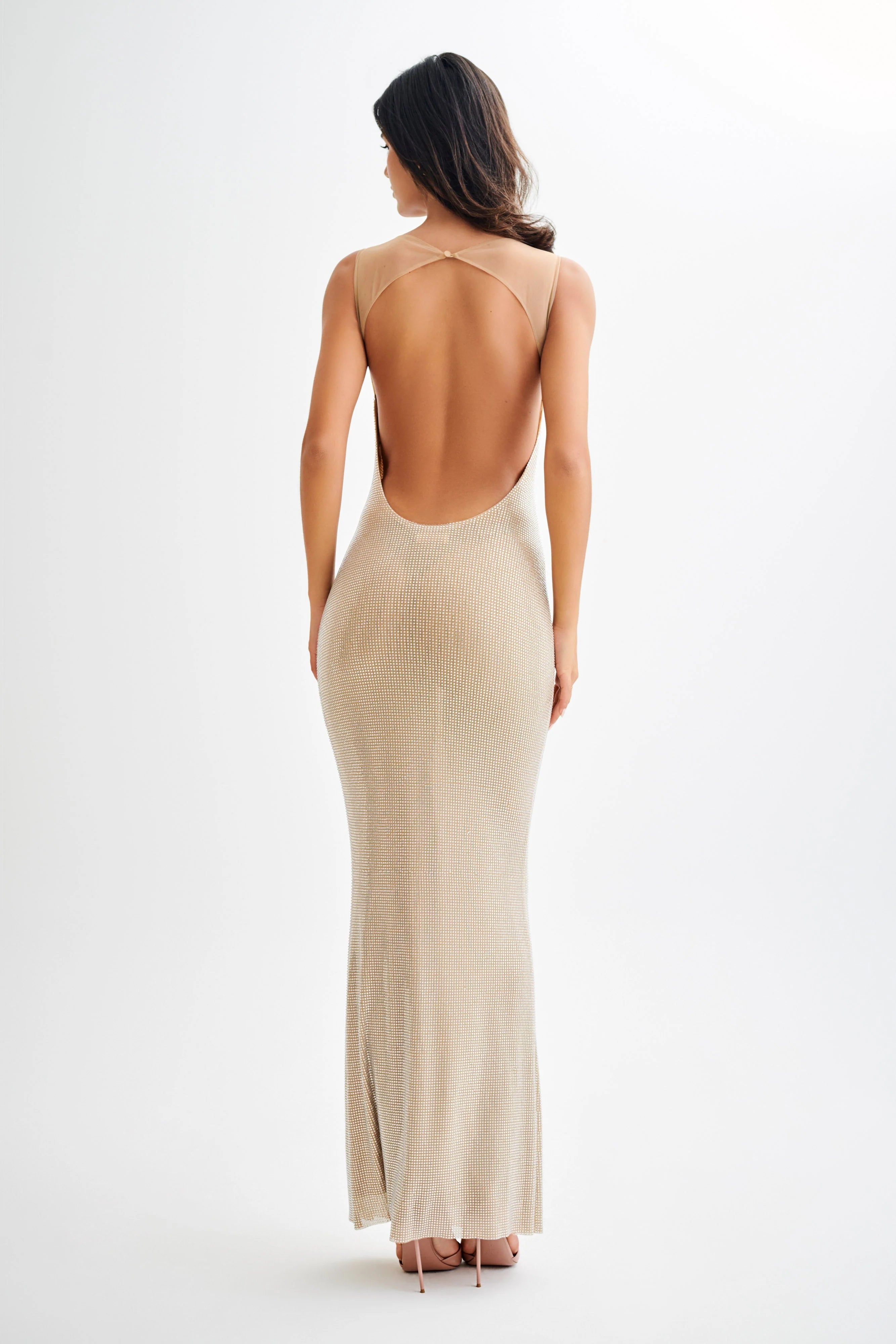 Jasmyn Hot Fix Maxi Dress With Mesh Back Nude