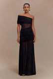 Dallas One Shoulder Mesh Maxi Dress Black