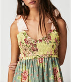 Women Floral Maxi Dress Tie Shoulder Patchwork Smocked Flowy Boho Dress with Pockets Summer Vacation Sundress