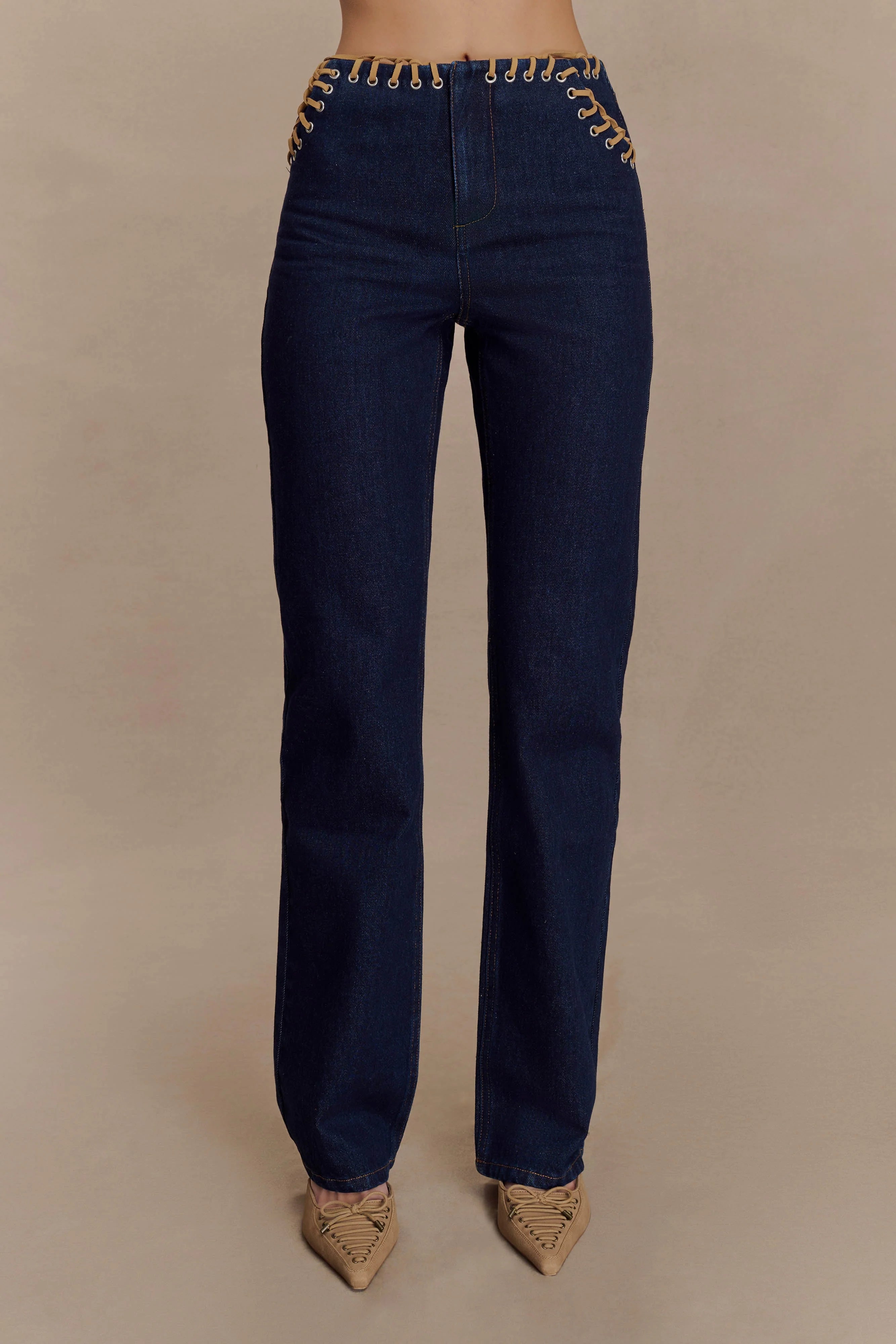 Meryl Lace Up Denim Jean Indigo Blue