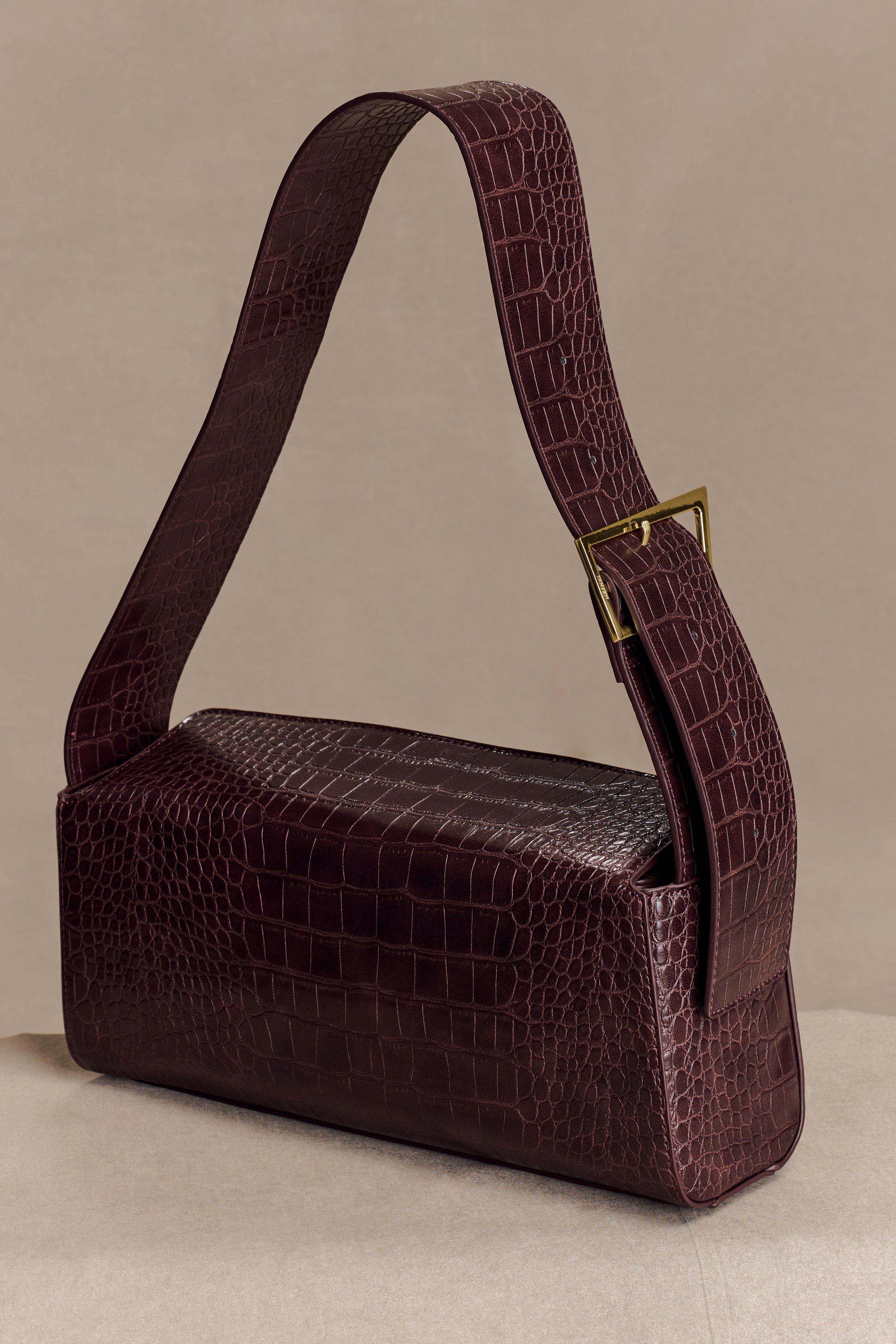 Maria Faux Leather Crocodile Shoulder Bag Chocolate