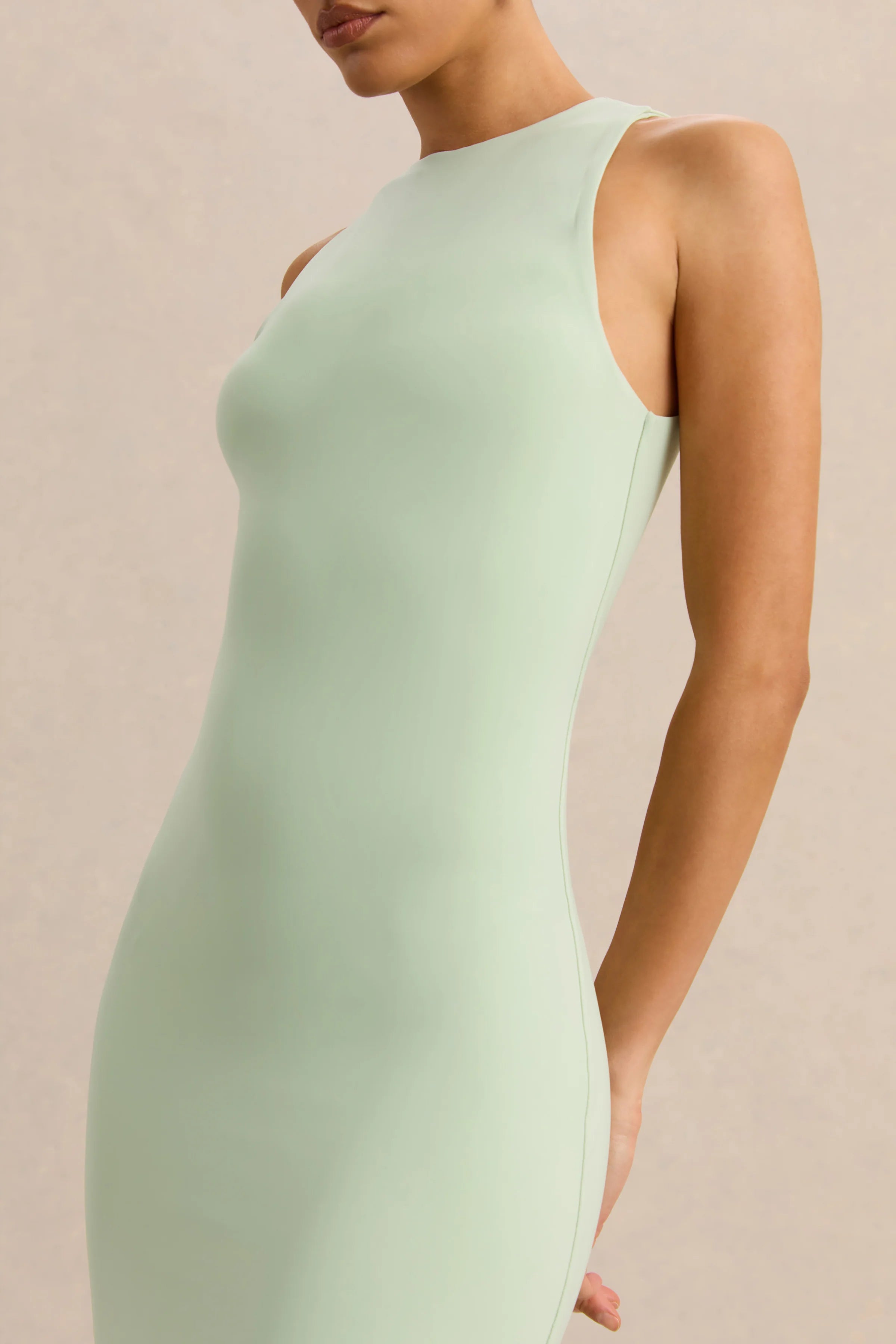 Mirana Mint High Neck Midi Dress