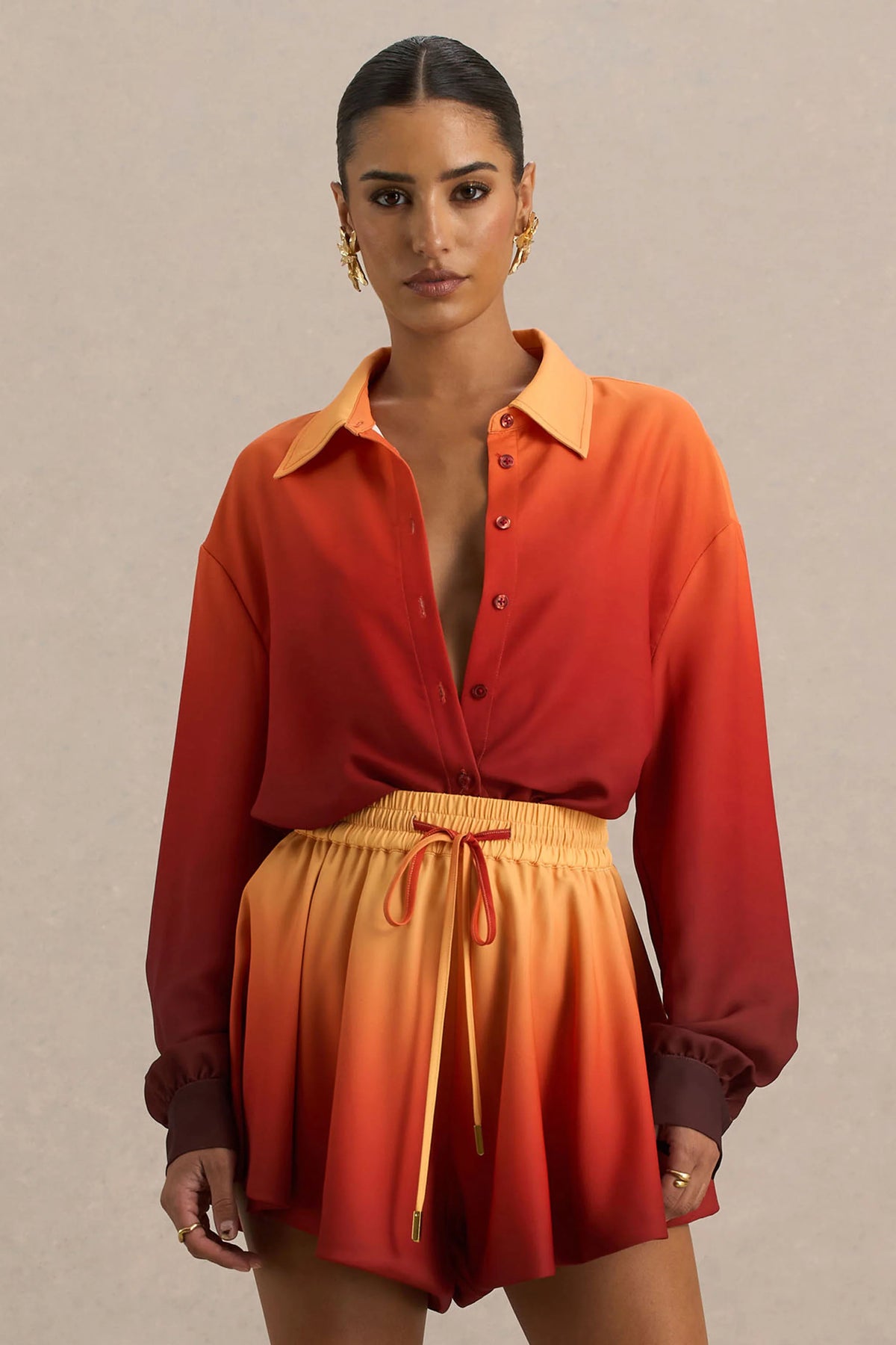 Rowan Ombre Satin Shirt with Plunge Neckline