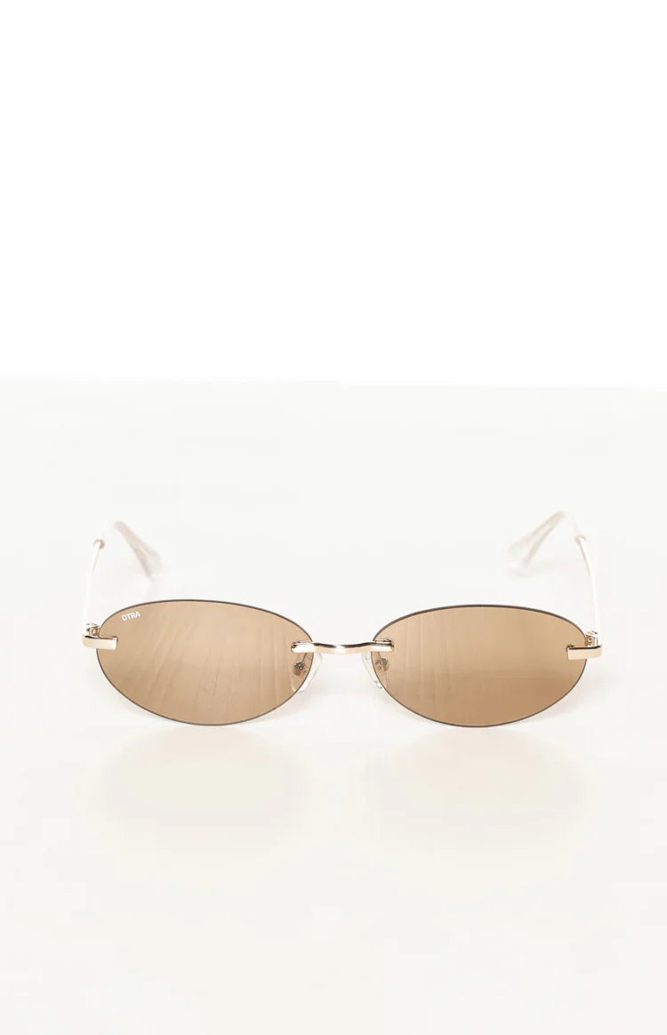 Otra Eyewear Jasmine Brown Gold Metal Frame Oval Sunglasses