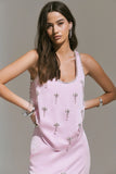 Arianna Pink Satin Scoop Neck Embellished Top