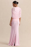Mirene Light Pink Round Neck Maxi Dress With Gathered Detailing And Sash