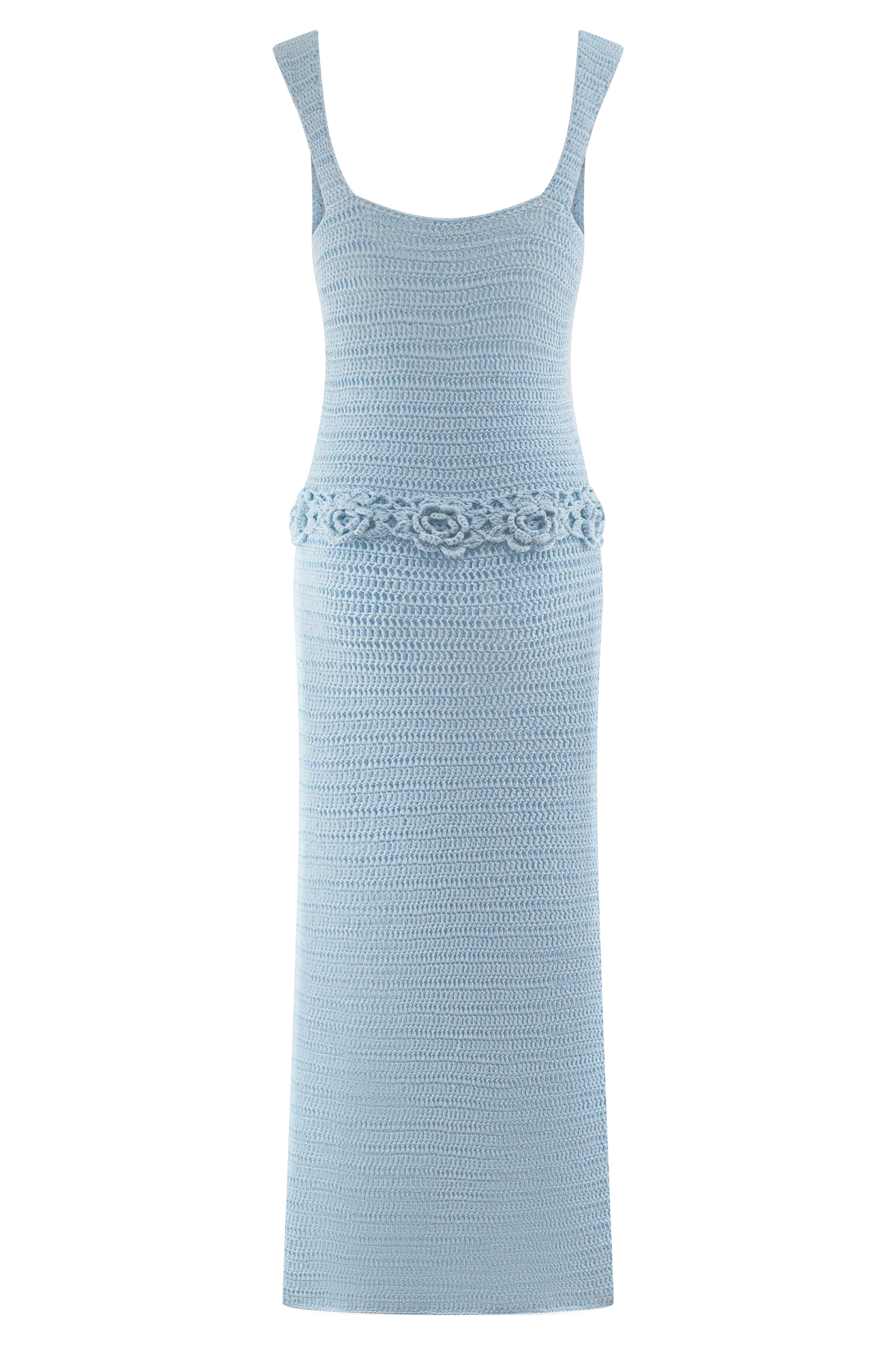 Teagan Floral Hand Crochet Midi Dress Blue