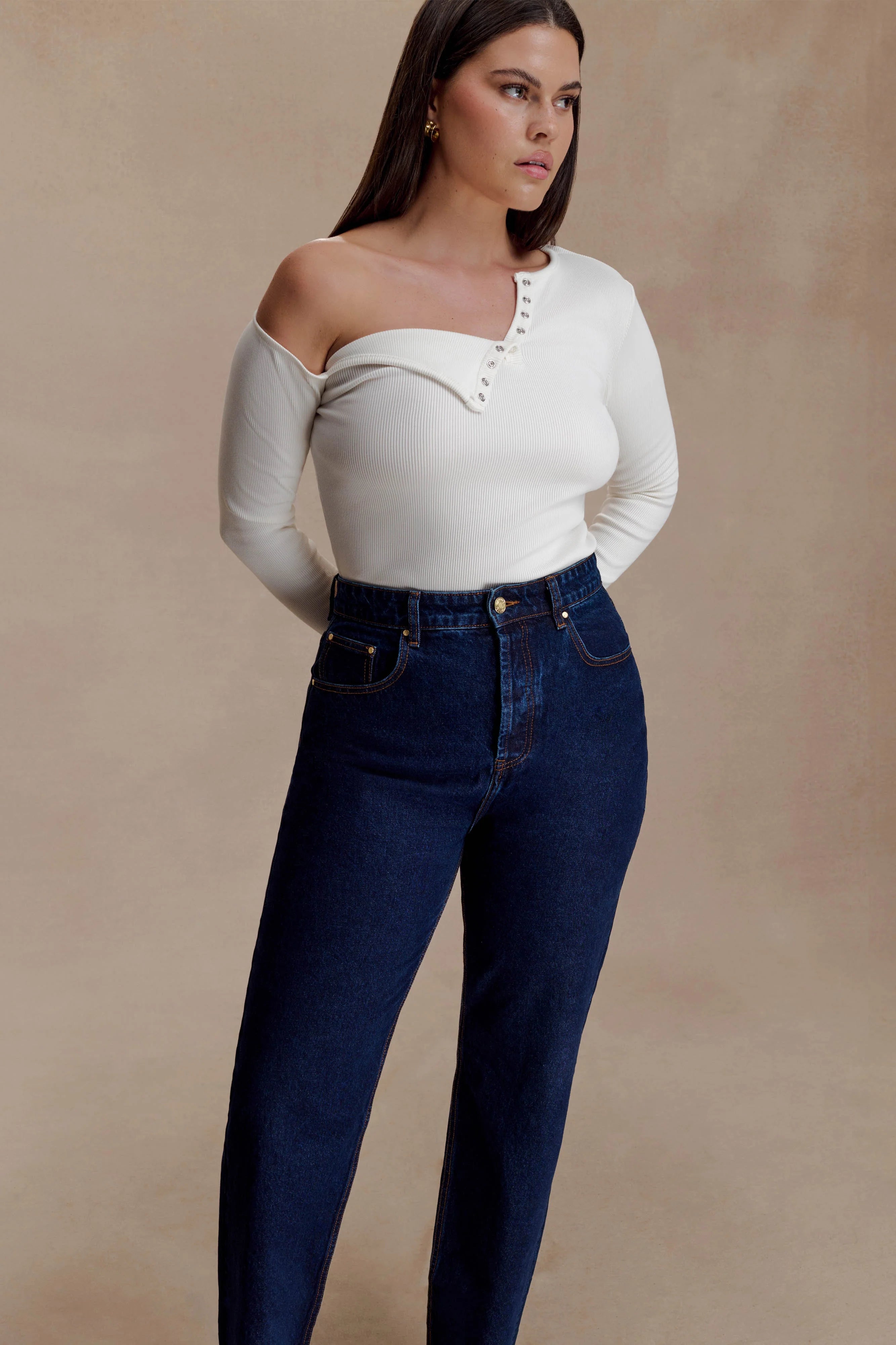 Maelle Off Shoulder Long Sleeve Top Ivory