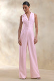 Brillora Light Pink Plunge Neck Tailored Jumpsuit