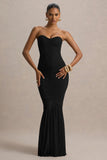 Talisa Black Bandeau Ruched Maxi Dress With Mesh Fishtail