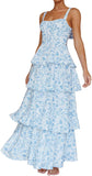 Women Floral Maxi Dress Sleeveless Bow Back Tiered Boho Flowy Long Dresses Summer Fall