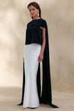 Aetheria Black Satin High Neck Top With Cape
