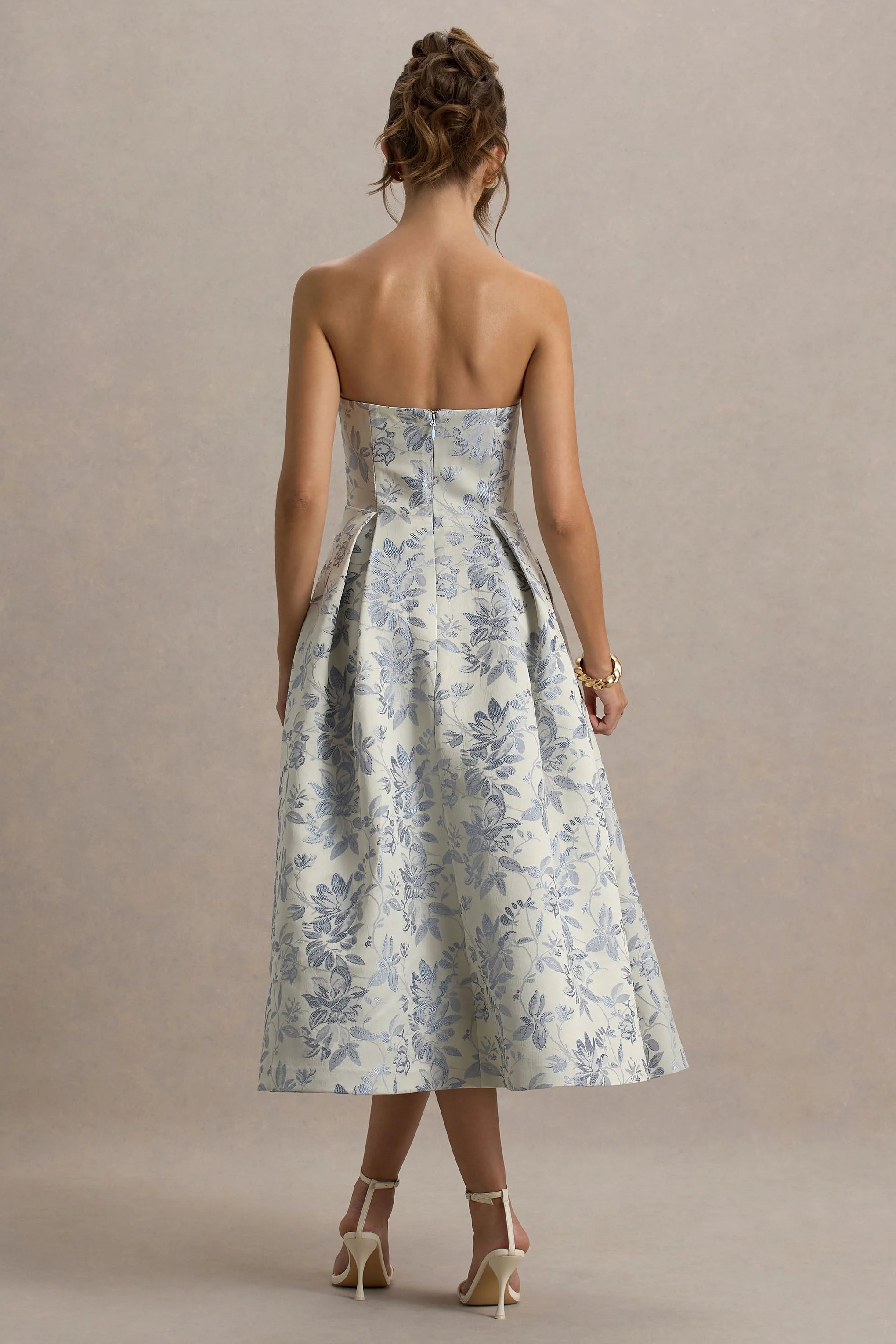 One Wish Light Blue Jacquard Sweetheart Midi Dress