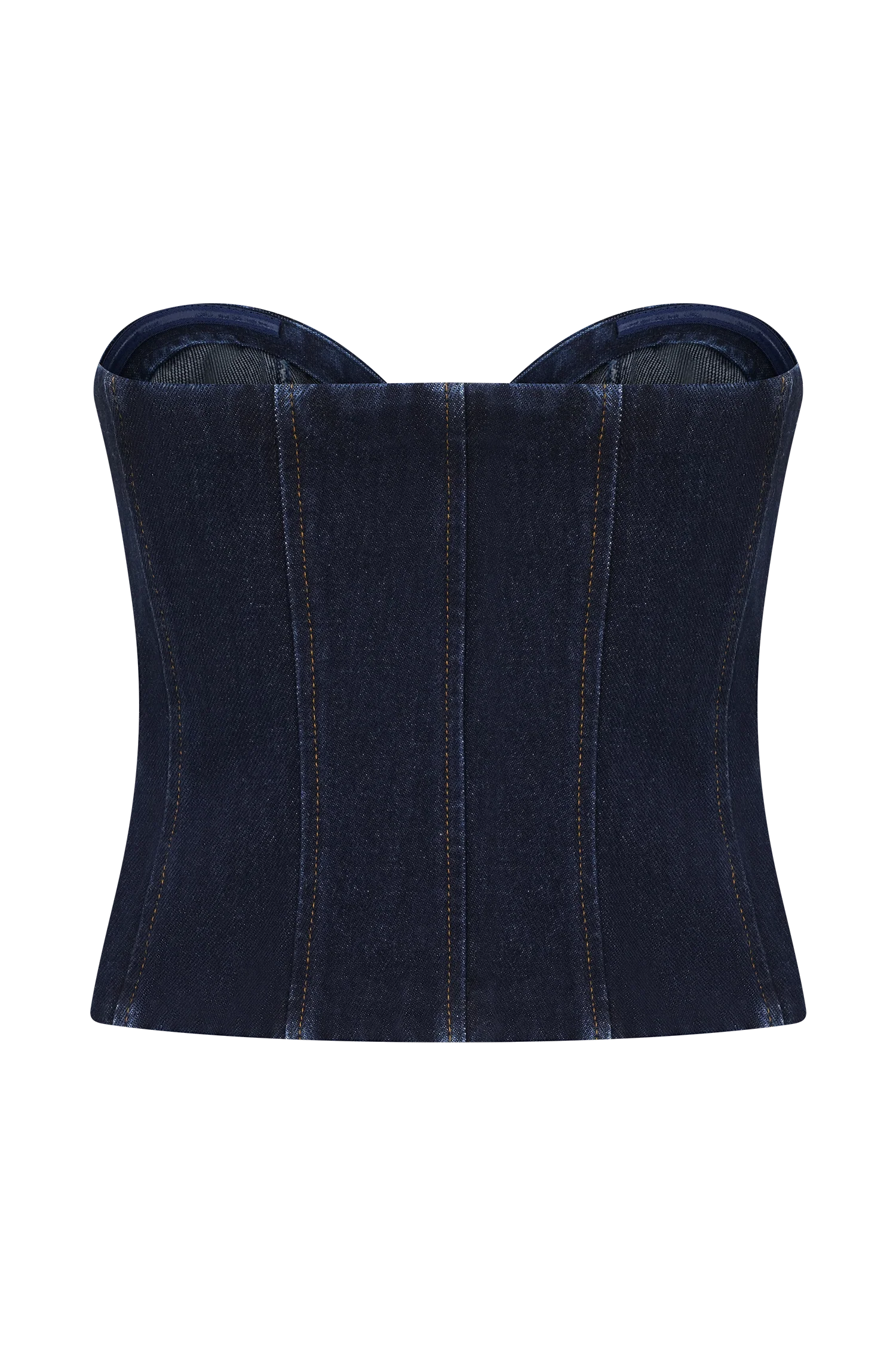 Tully Strapless Topstitch Denim Top Indigo Blue