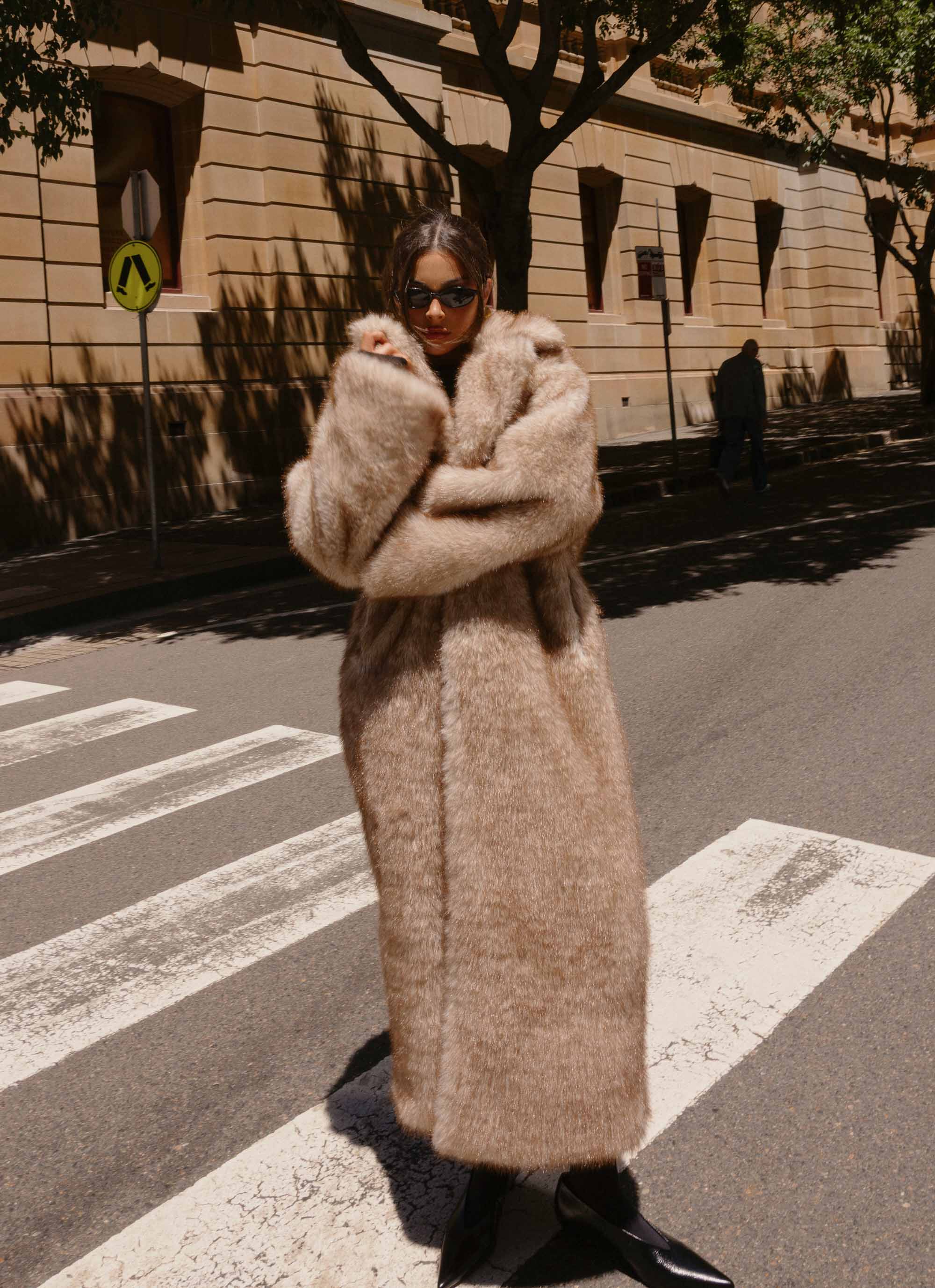 Kamil Faux Fur Maxi Coat Tan Beige