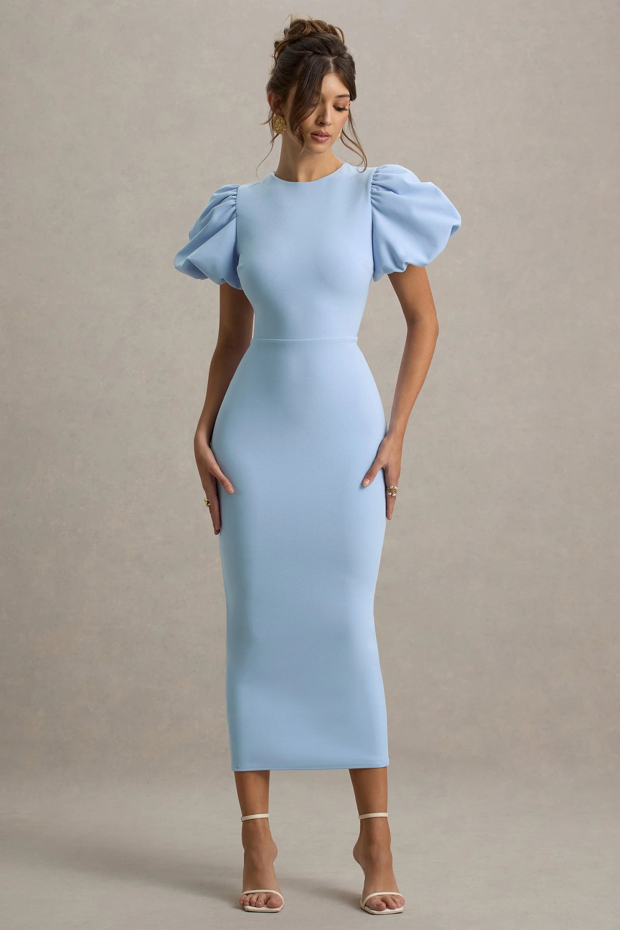 Dakota Powder Blue Puff Sleeve Midi Dress