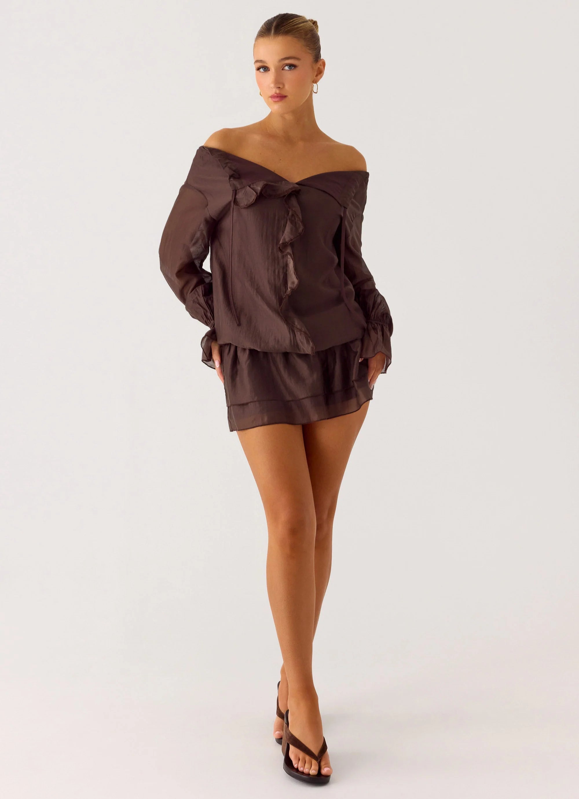 Elris Drop Waist Mini Dress Cool Chocolate