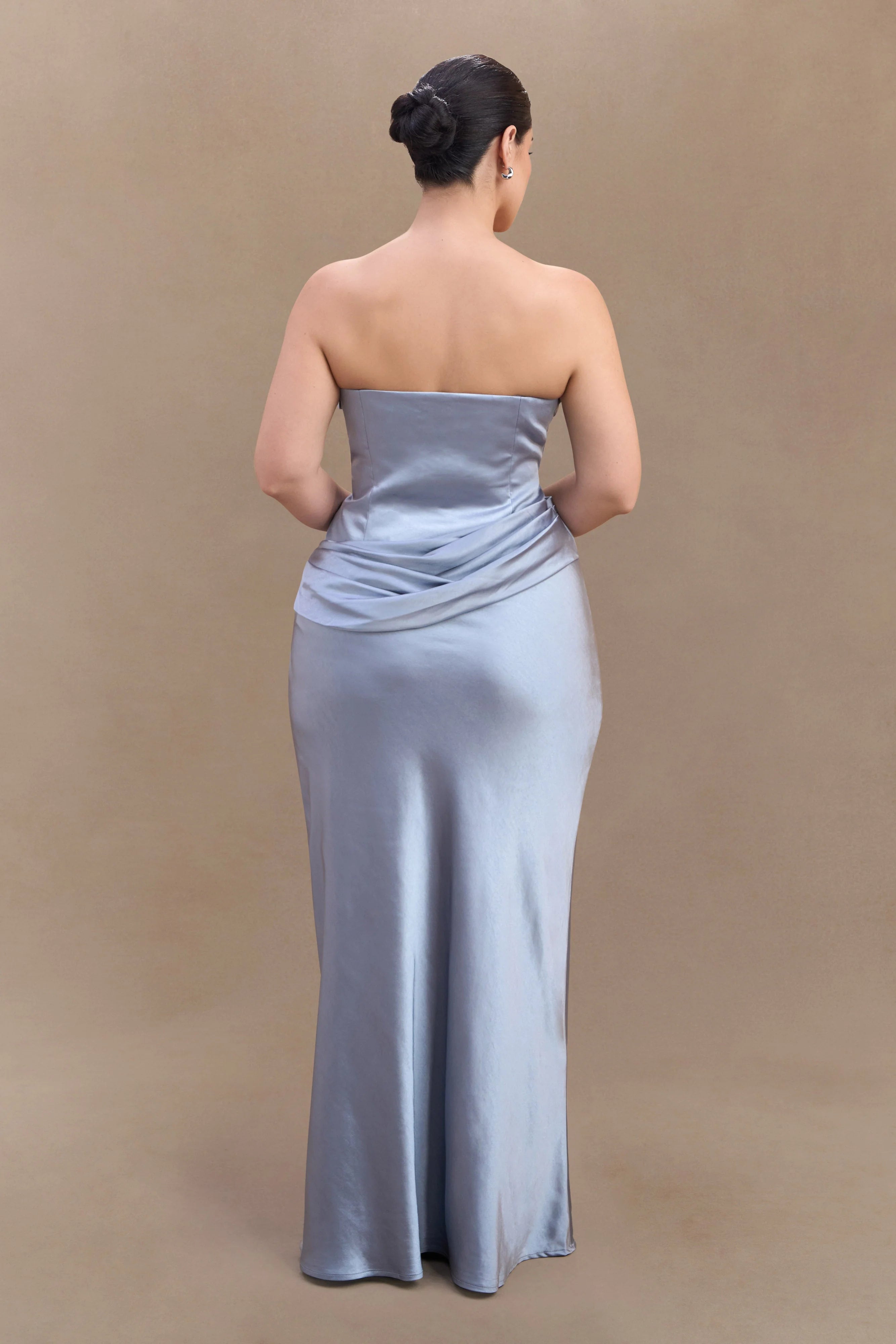 Jasmine Strapless Satin Maxi Dress Frosted Blue