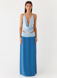 Blushing Bloom Maxi Skirt Baby Blue