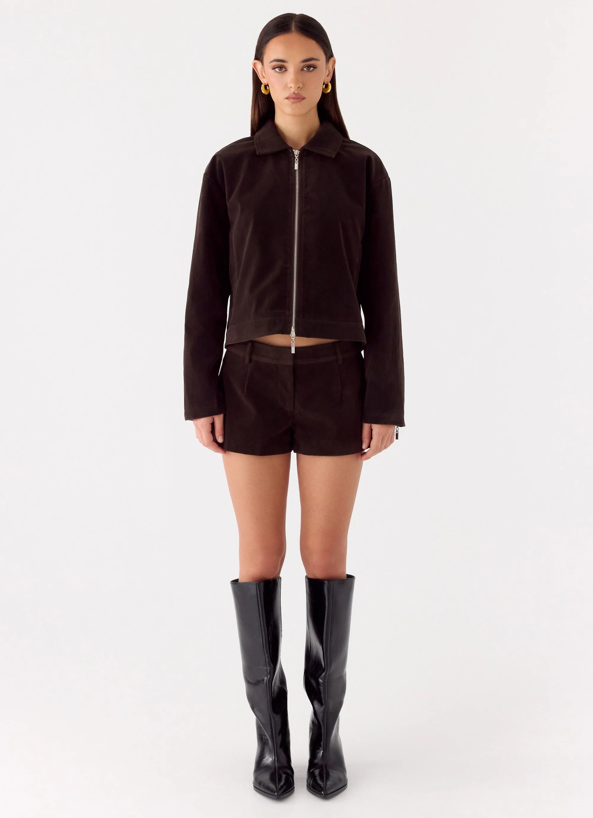 Austina Faux Suede Boxy Jacket Chocolate