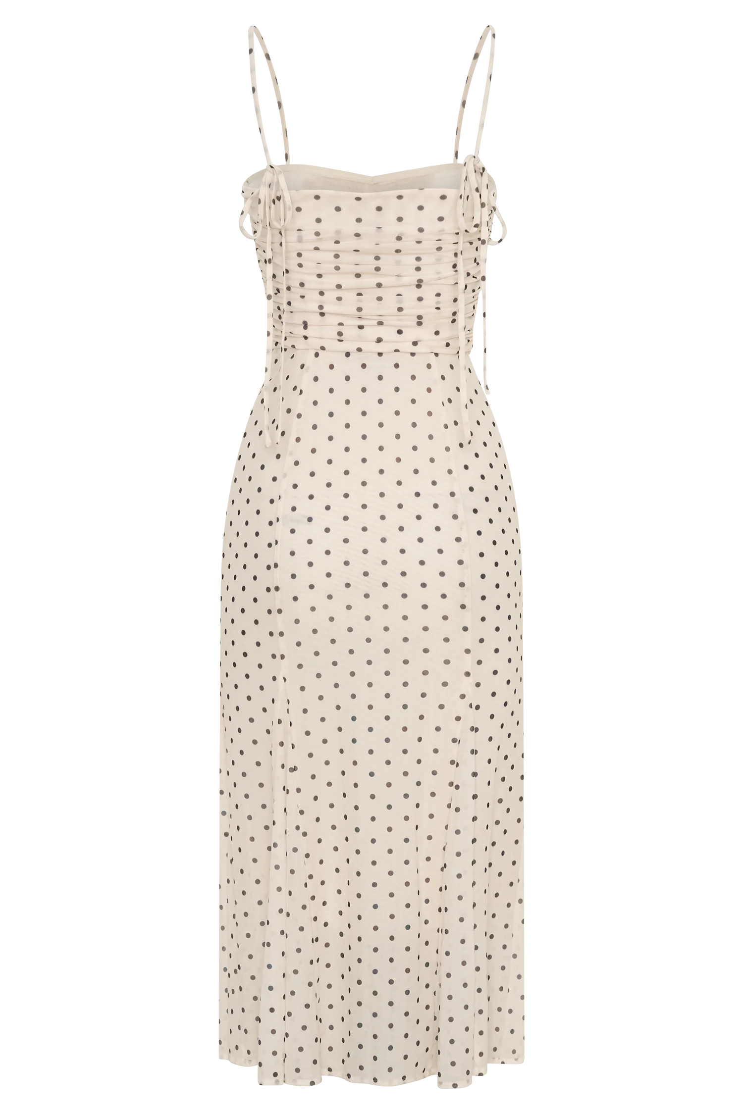 Willa Gathered Mesh Midi Dress Polka Dot