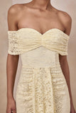 Aries Lemon Lace Bardot Neck Maxi Dress With Gathered Detailing