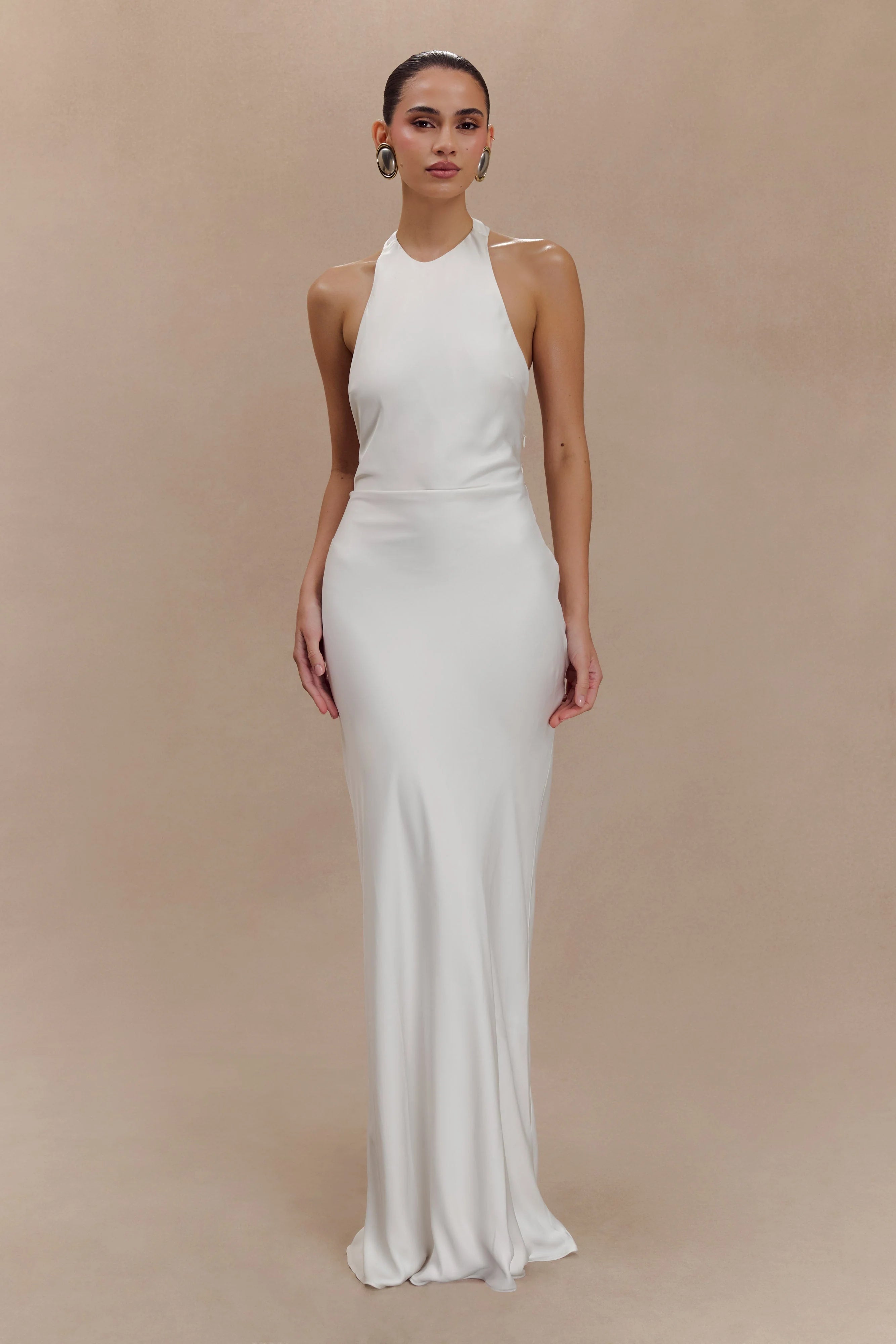 Rinna Satin Halter Maxi Dress Ivory