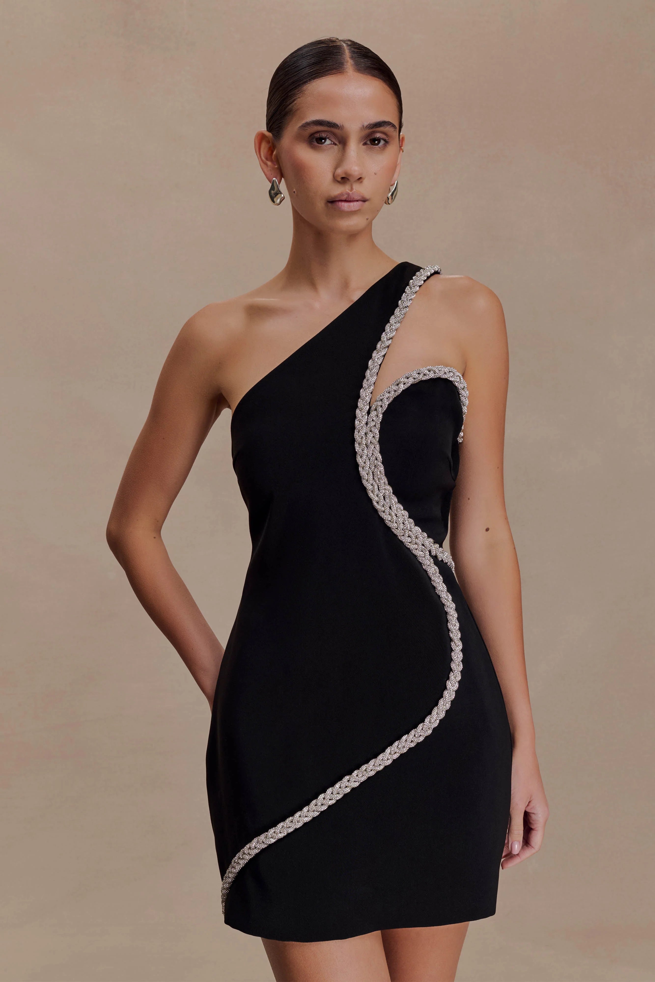 Eleonora Diamante Trim Mini Dress Black