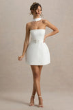 Timberly White High Neck Tailored Micro Mini Dress