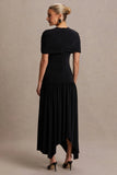Eleni Black Crew Neck Maternity Maxi Dress With Cape Sleeves And Drop Waist