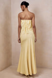 Clemency Lemon Lace And Matte Satin Bandeau Maxi Dress
