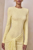 Evangela Lemon Lace Crew Neck Maxi Dress With Wrap Detail