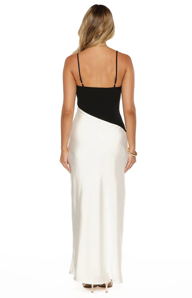 Elise Black Satin Cowl Front Maxi Dress