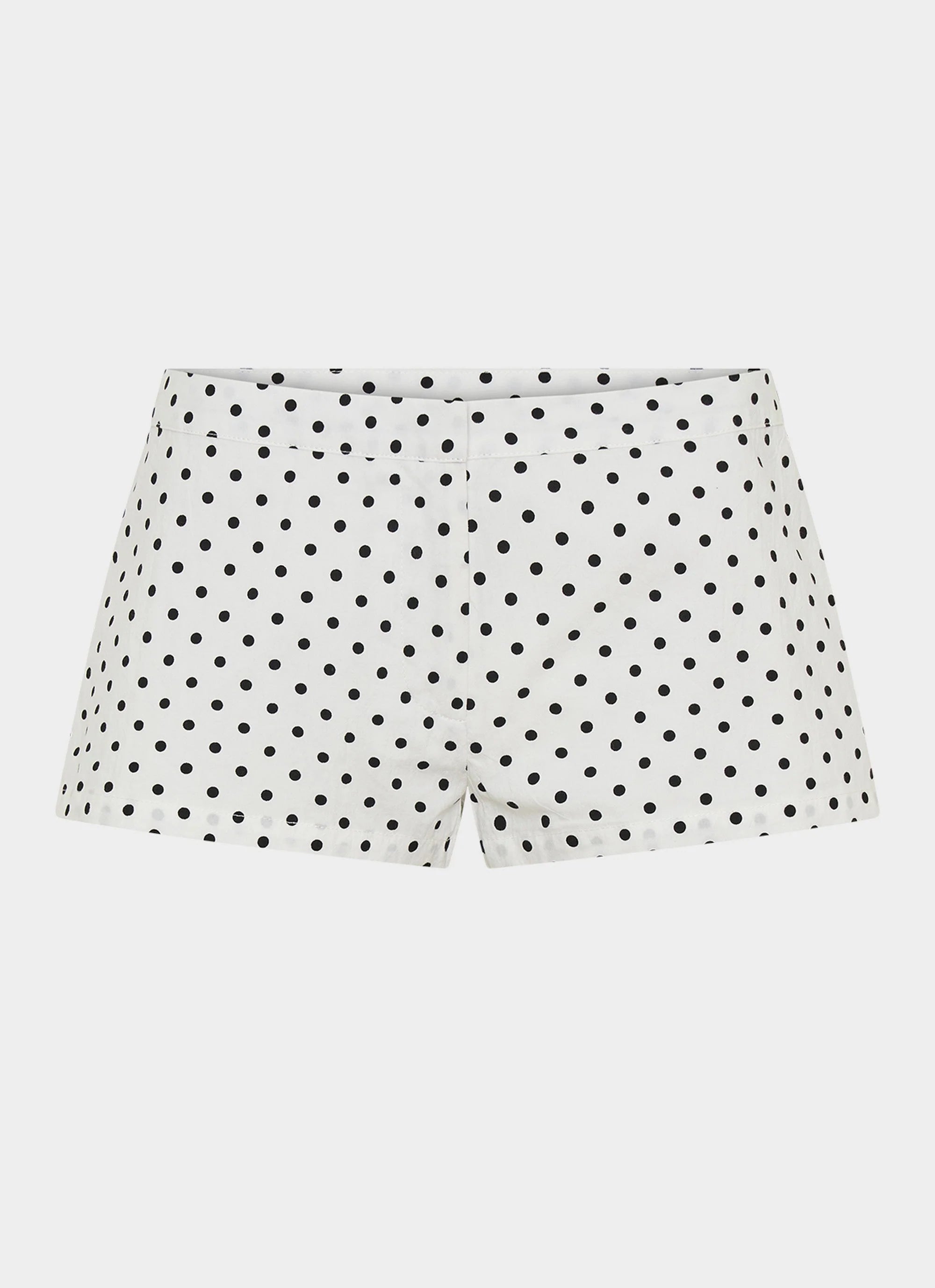 Coastline Cotton Micro Mini Shorts White Polka Dot