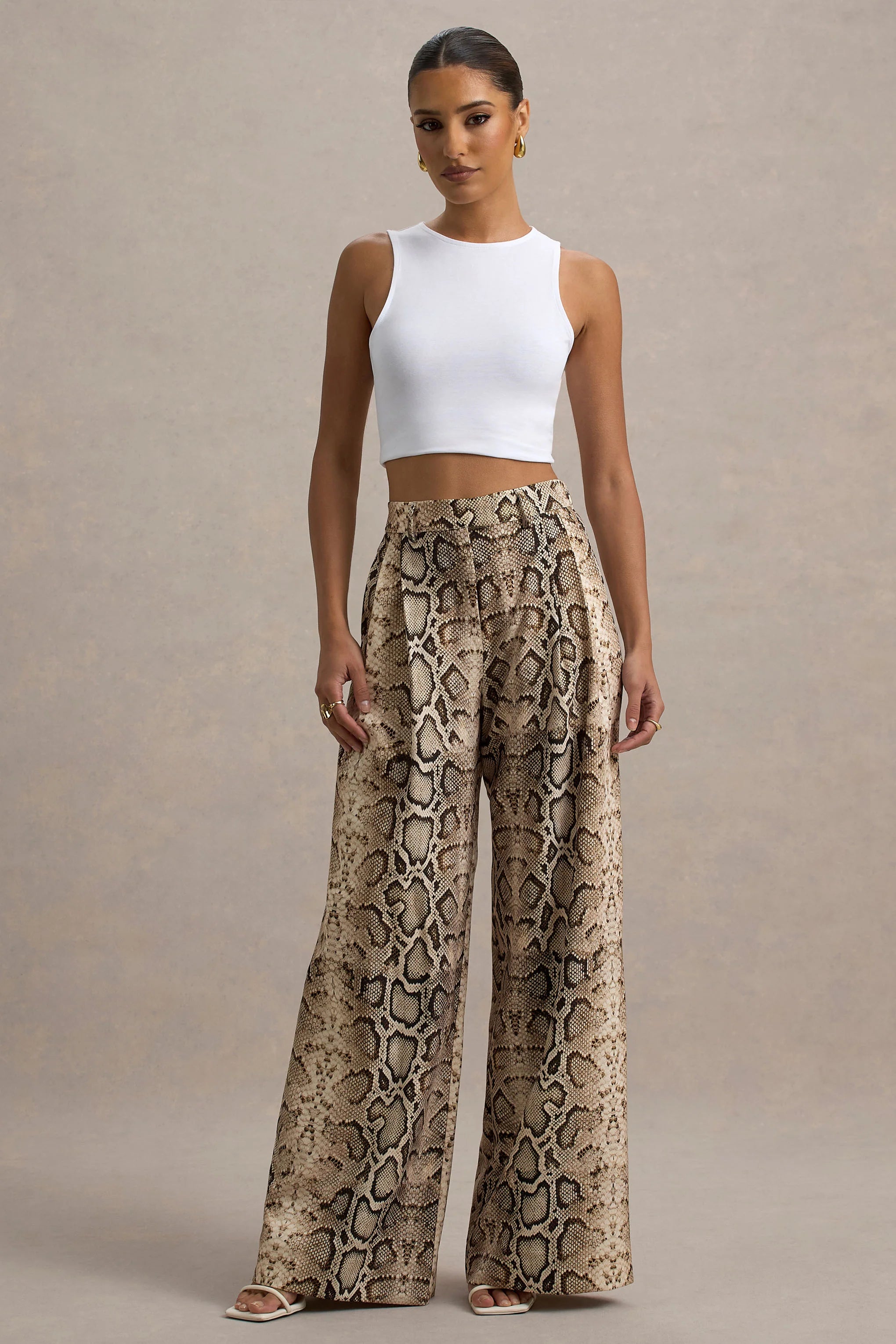 Shaniya Snake Print Wide Leg Trousers