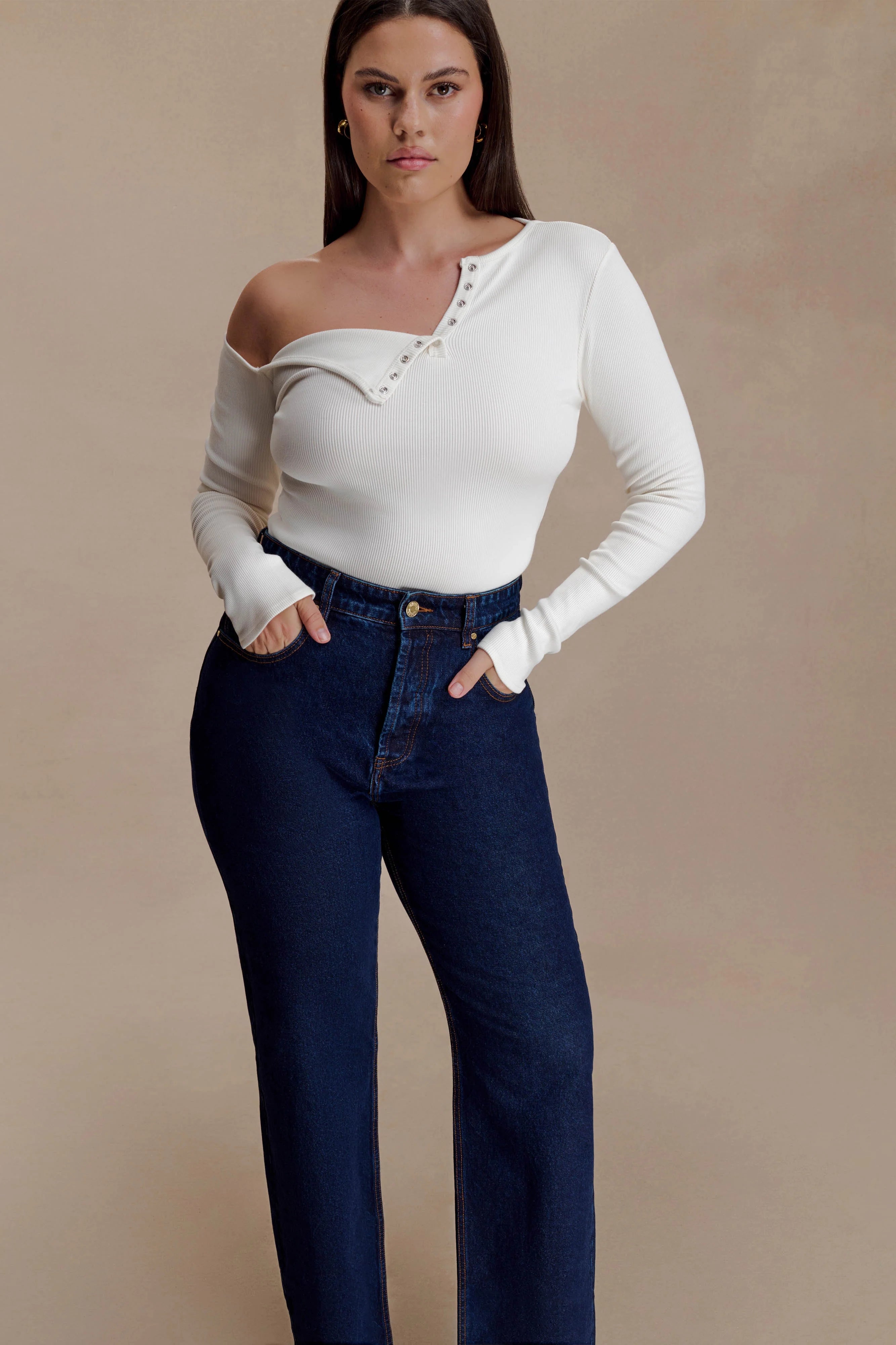 Maelle Off Shoulder Long Sleeve Top Ivory