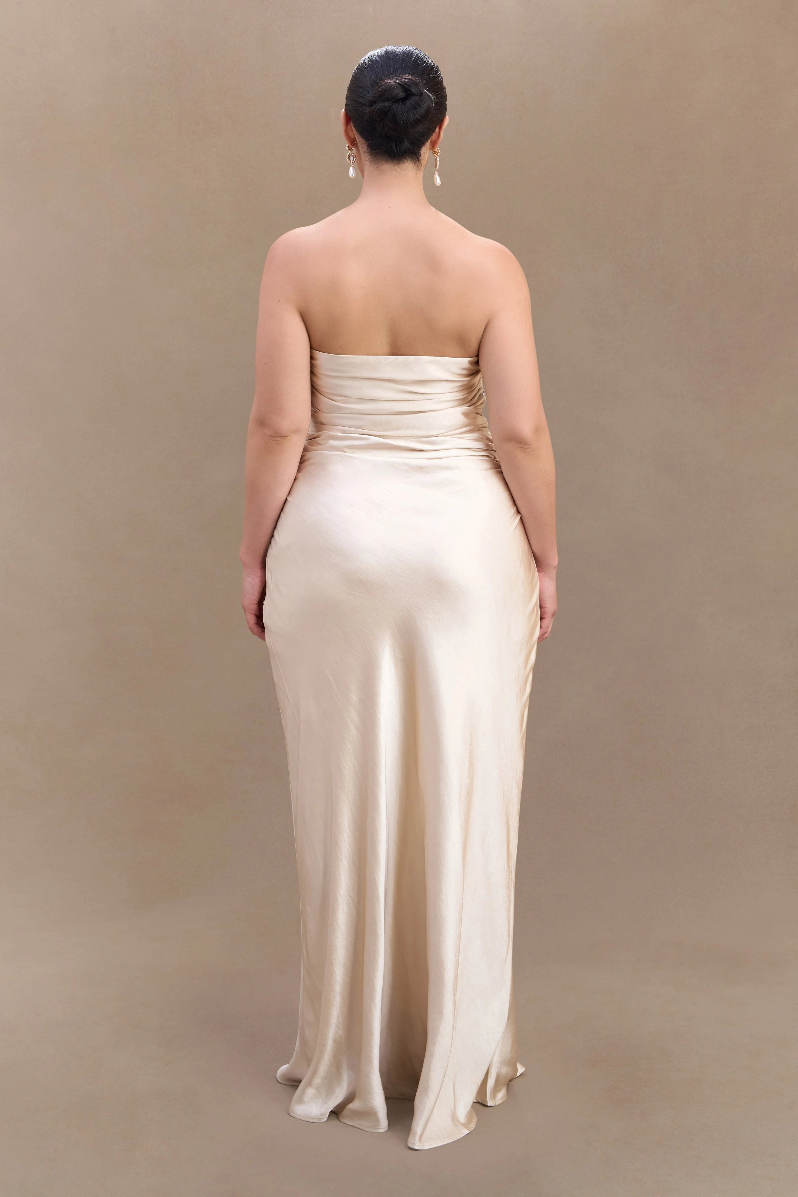 Cedar Strapless Satin Maxi Dress Blush Gold