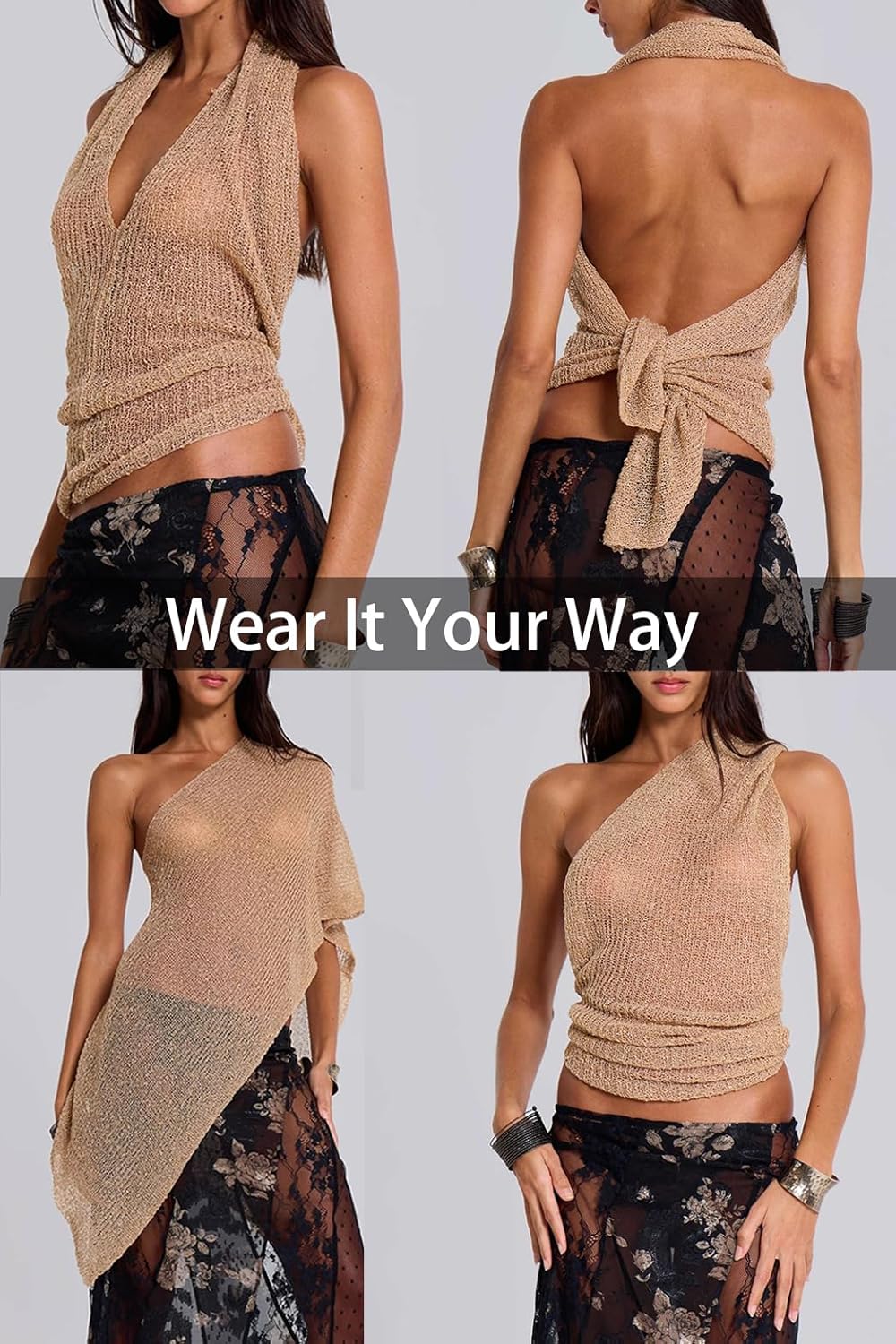 Women Sheer Poncho Top Multiway Knit Crochet Asymmetric Mesh Cover Up Going Out Clubwear