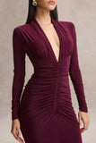 Tami Plum Plunge Neck Long Sleeve Maxi Dress