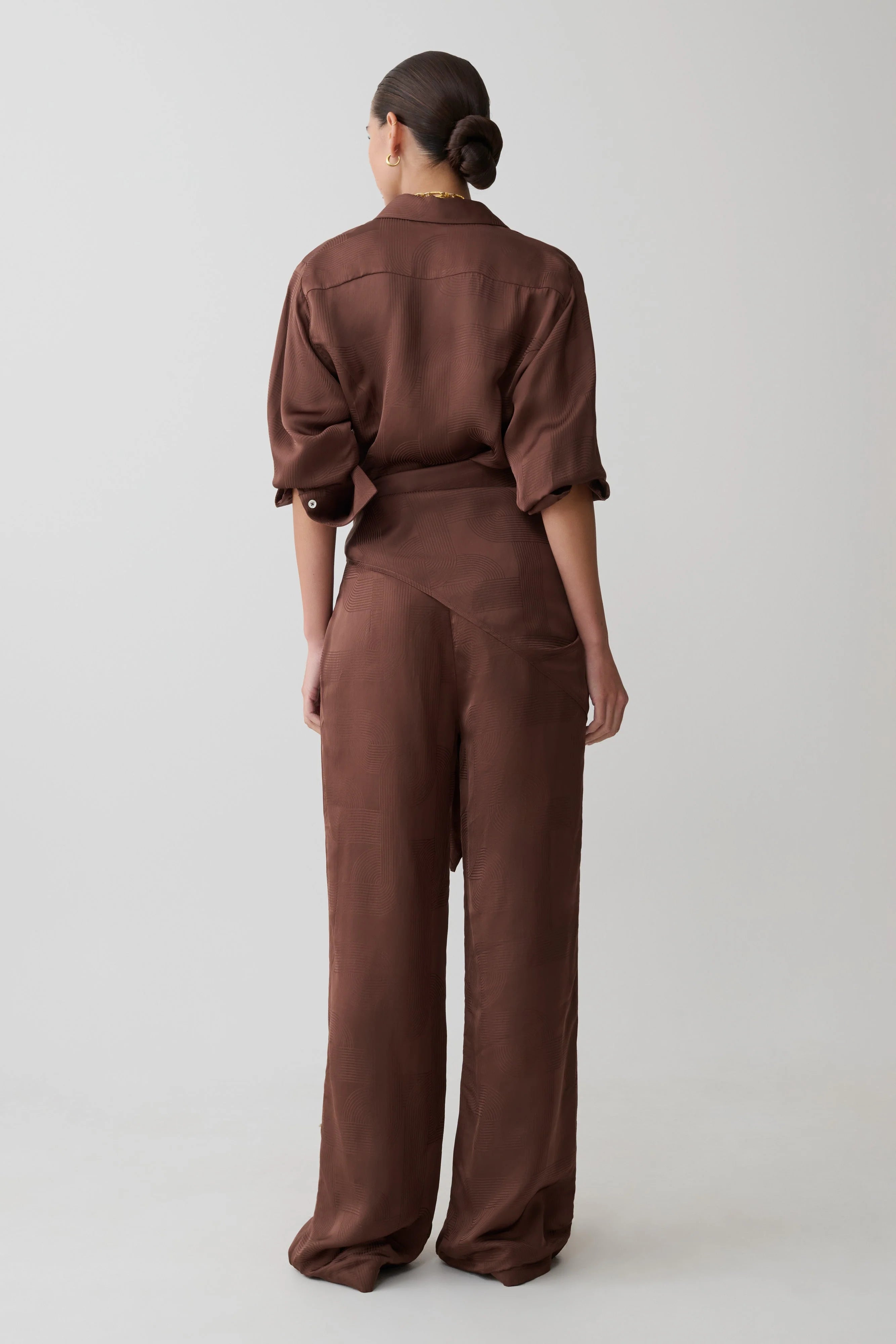 Gia Wrapped Tie Satin Pants Chocolate