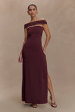 Aurora Slinky And Mesh Split Maxi Dress Mahogany