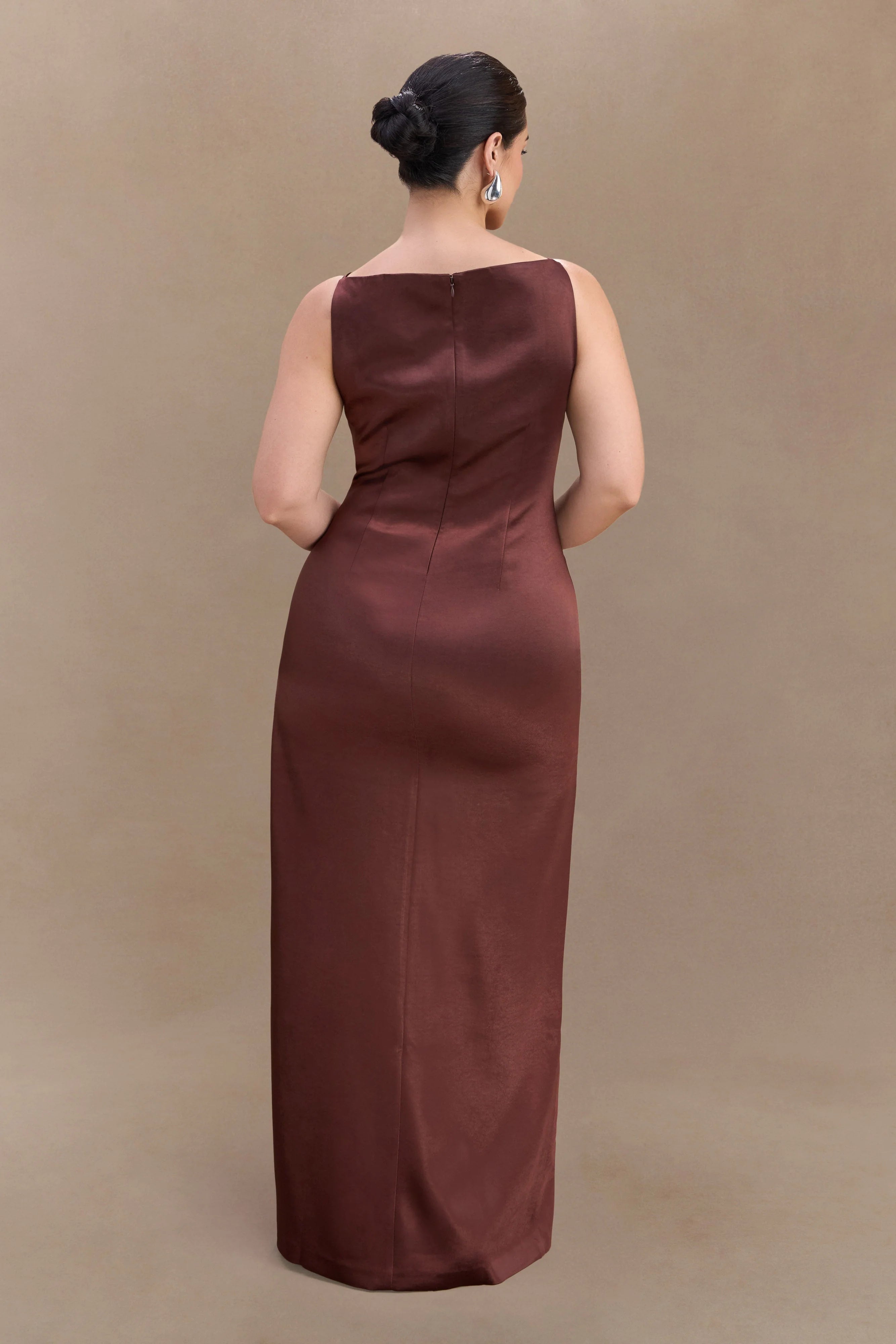 Violet Sleeveless Satin Maxi Dress Dark Chocolate
