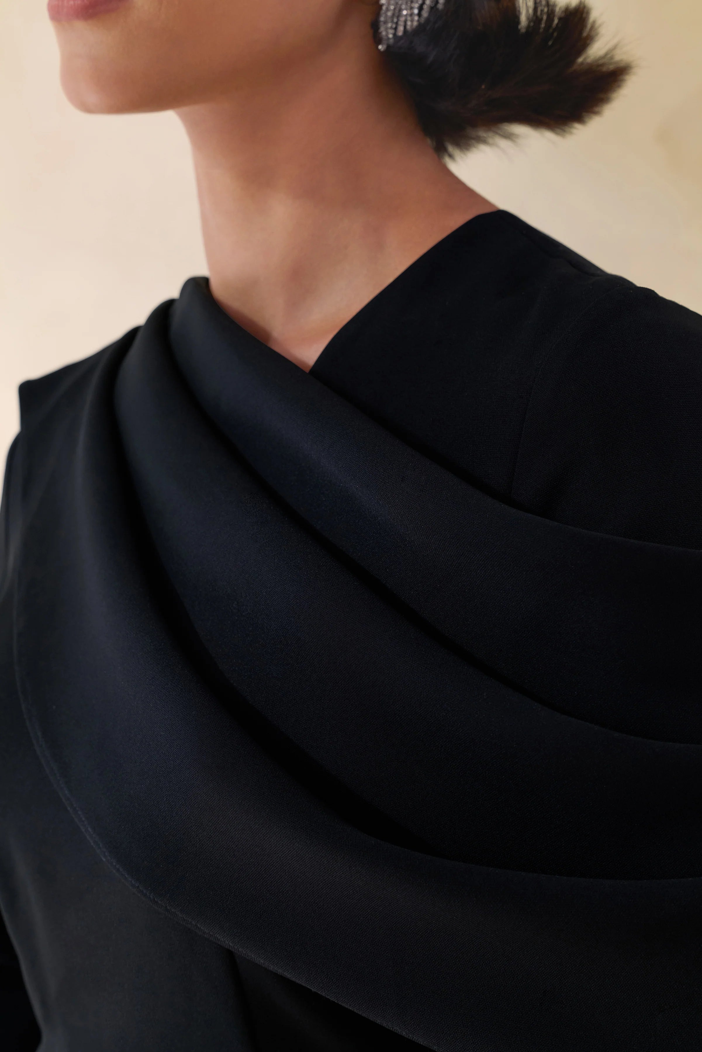 Heliora Black V Neck Maxi Dress With Sash And Draped Detail
