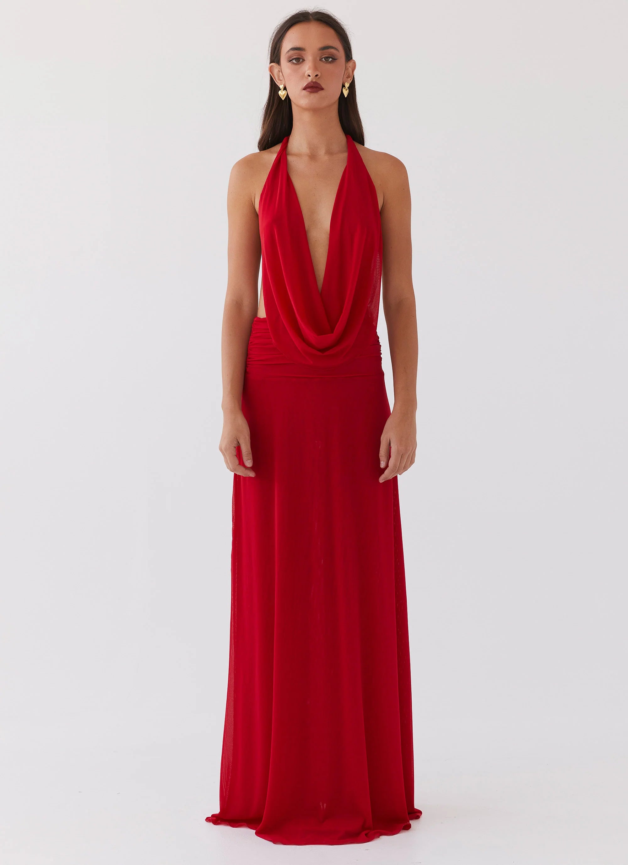 Elysia Mesh Maxi Dress Cherry Red