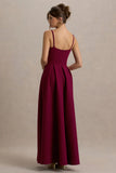 Bambina Burgundy Scoop Neck Pleated Maxi Dress