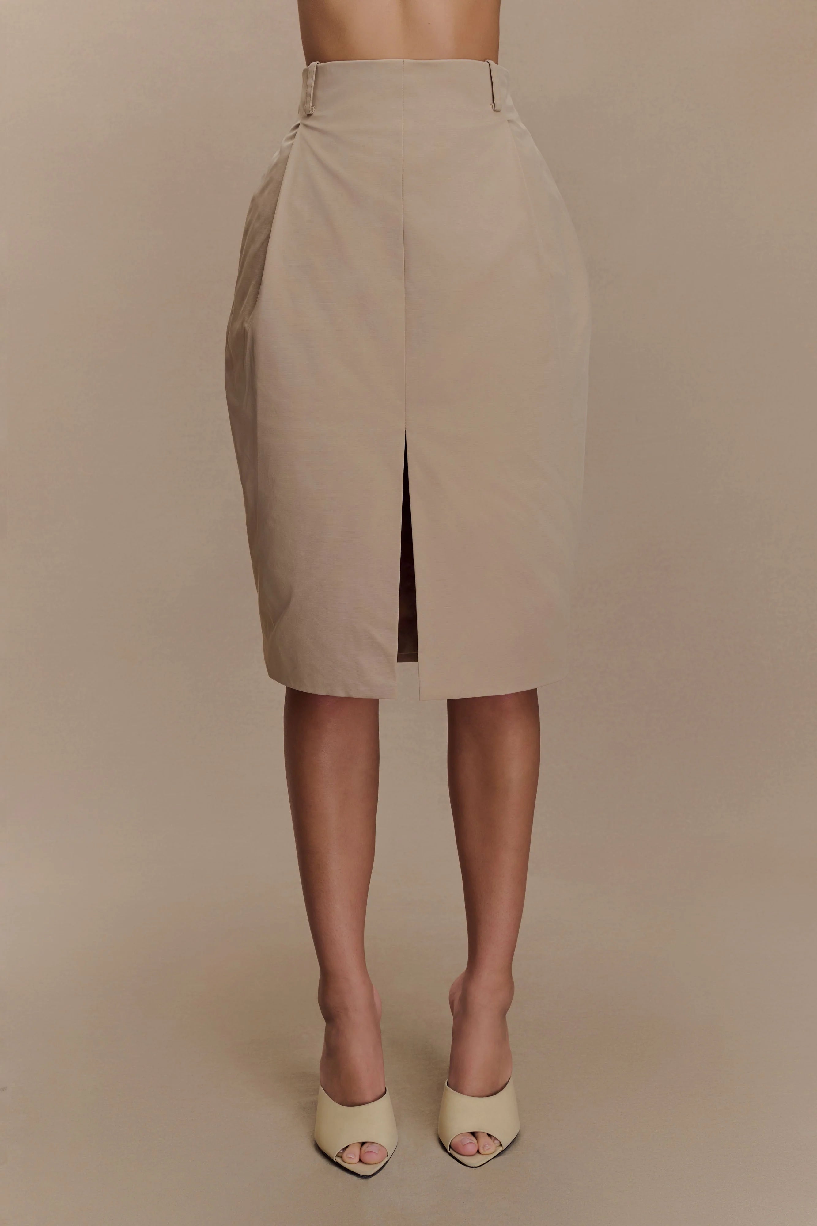 Vera Twill Split Front Midi Skirt Camel