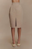 Vera Twill Split Front Midi Skirt Camel