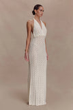 Deeliah Halterneck Crochet Maxi Dress Ivory