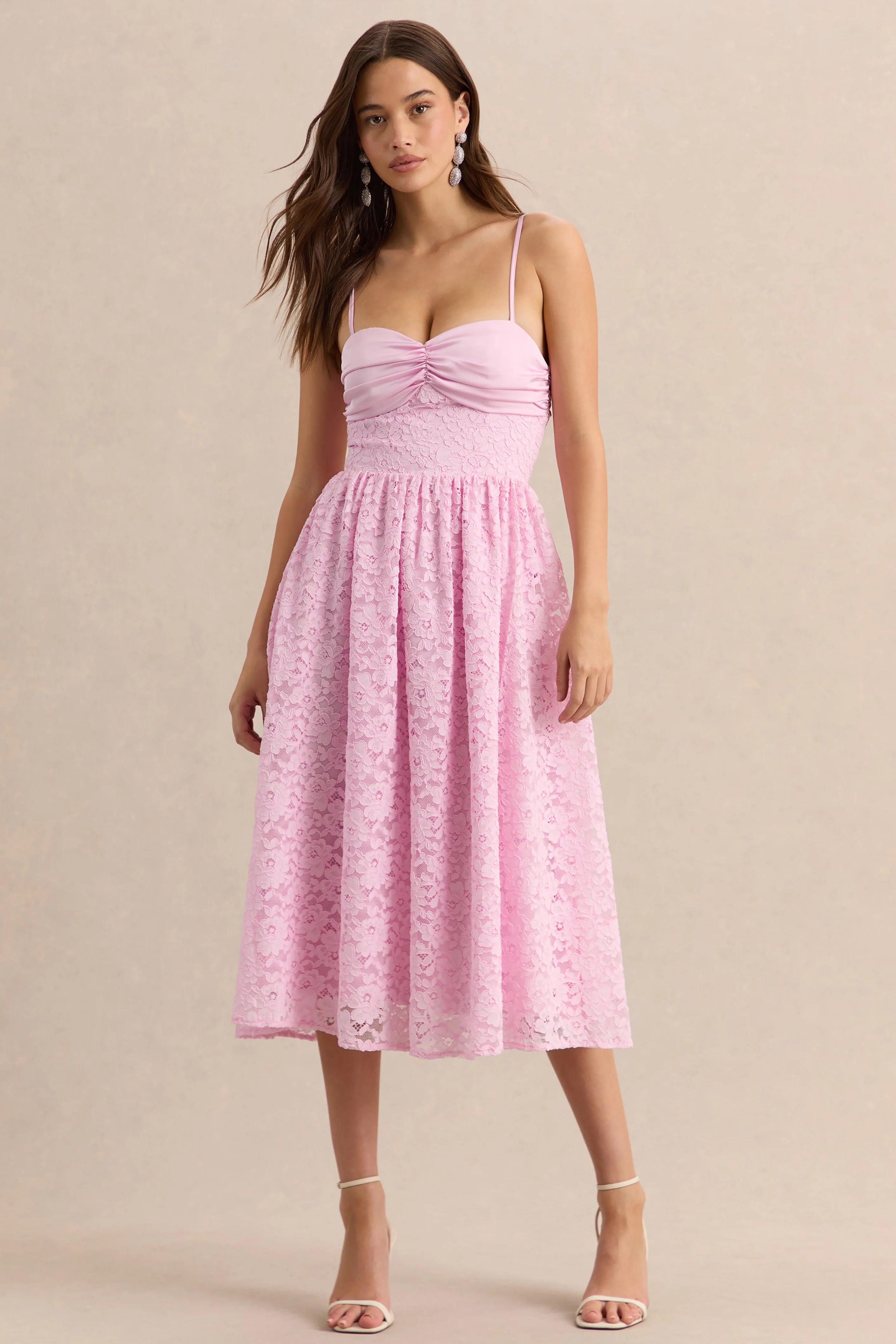 Gloriana Pink Lace Sweetheart Neck Midi Dress